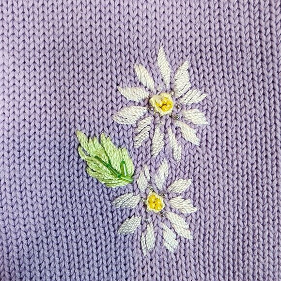 Quacker Factory Daisy Knit Sweater Large Lavender Purple Cottagecore - Picture 4 of 8